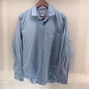 LL Bean Button Shirt Mens Large Tall Blue Plaid Slightly Fitted M Coolmax EUC